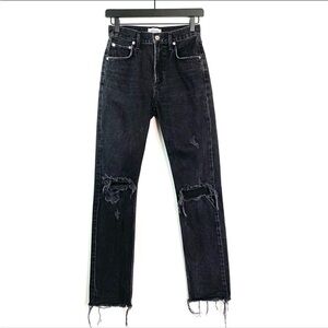 Agolde Cherie Straight Leg Jeans in Distortion Black Sz 24 High Rise Distressed